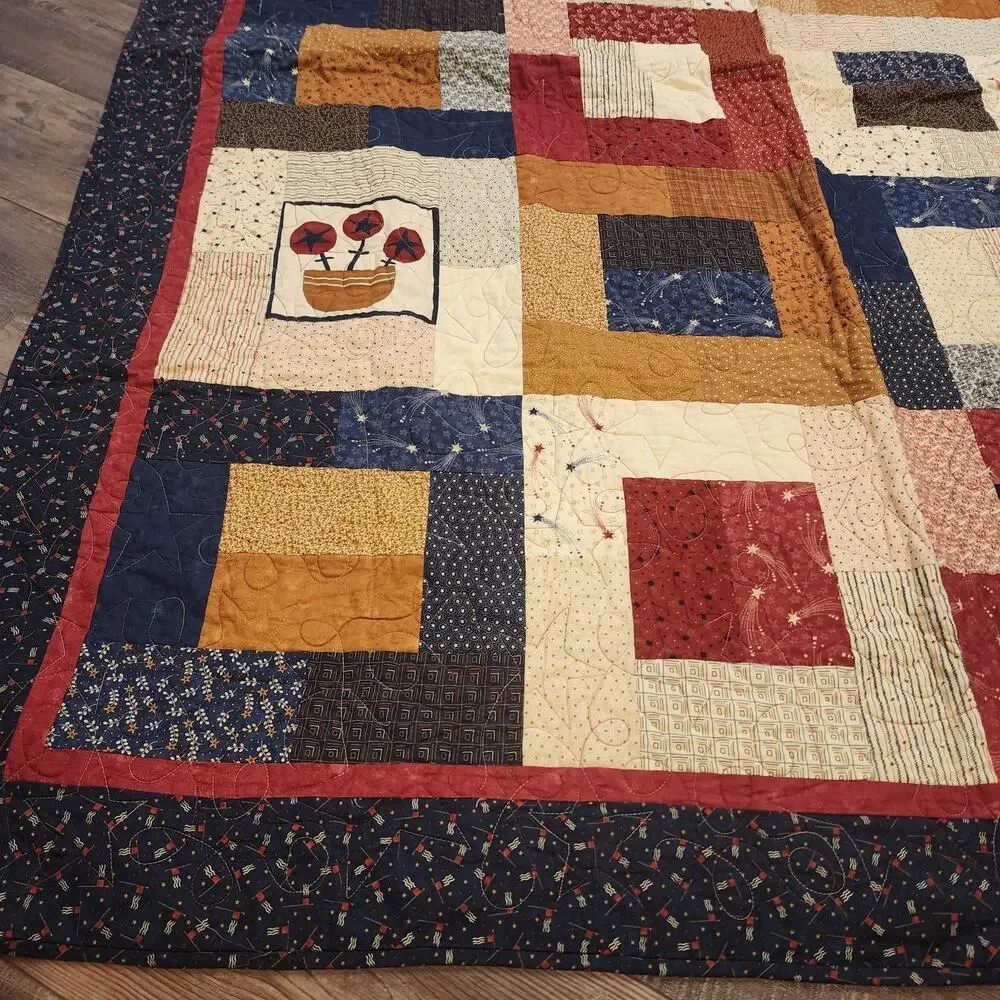 Americana Country Themed Machine / Handmade Quilt Chicken Roosters 78